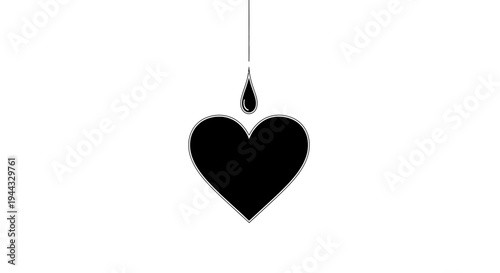 Black Heart Shape Dripping Ink Symbolizing Sadness, Loss, or Broken Heart