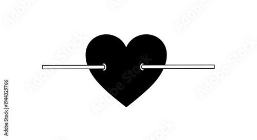 Black Heart Pierced by Two White Rods, Symbolizing Pain and Broken Love
