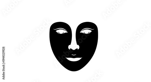Black Masked Face with White Eyes and Eyelashes, Mysterious and Enigmatic Expression