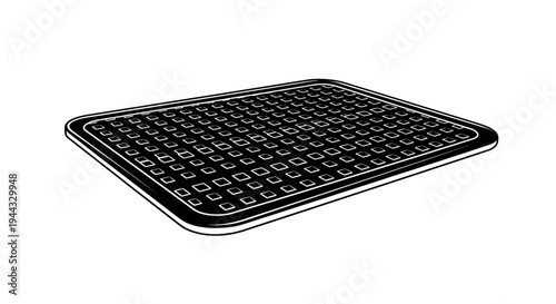 Black Rectangular Rubber Mat with Raised Pattern, Isolated on White Background