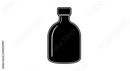 Black Silhouette of a Glass Bottle with a Cap on a White Background