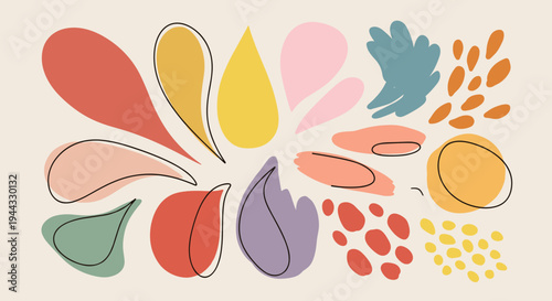 A vibrant collection of abstract shapes and forms in a modern, minimalist style, ideal for creative projects