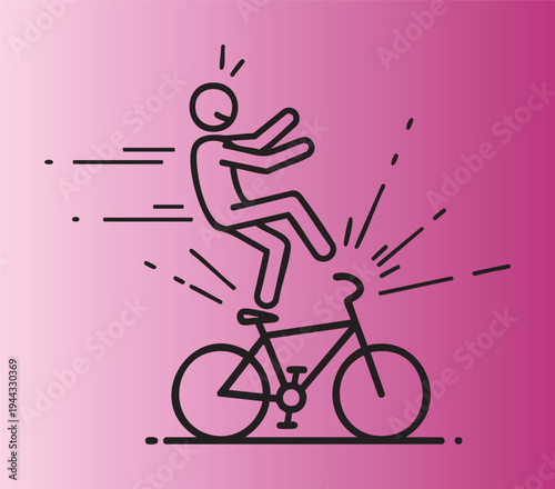 Cartoon cyclist experiencing a painful accident on bicycle