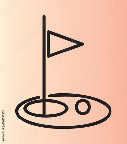Golf hole with flag illustration isolated on transparent background