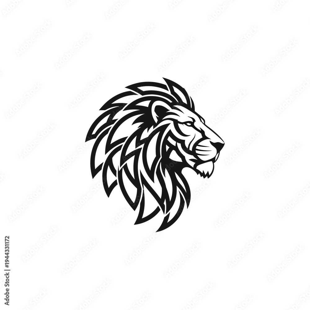 Fototapeta premium Black and white lion head illustration.