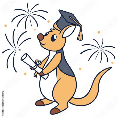 Delightful Bashful Kangaroo in a Graduation scene with with a tiny crown – Class of [Year] Success vector illustration