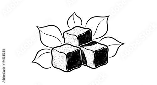 Hand Drawn Turkish Delight and Leaves Graphic