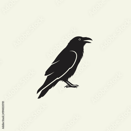 Black silhouette of a crow bird.