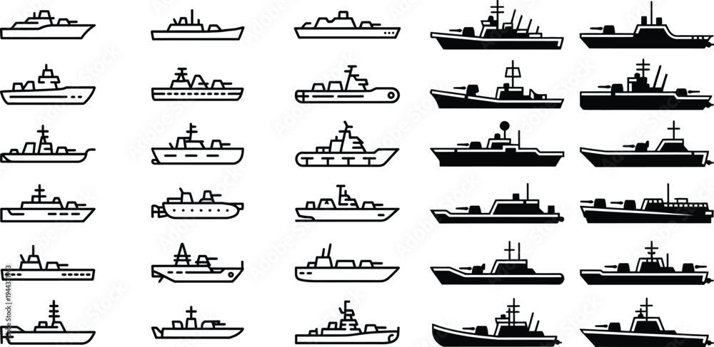 Ταπετσαρία Naval warship icons: battleships, destroyers, and aircraft carriers, aircraft ca