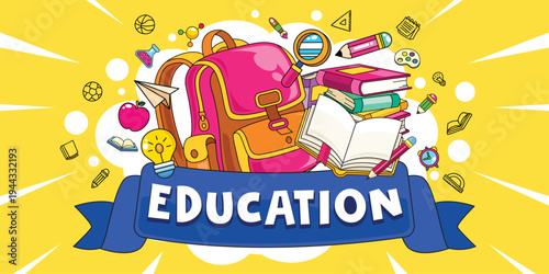 Hand drawn education element banner vector illustration