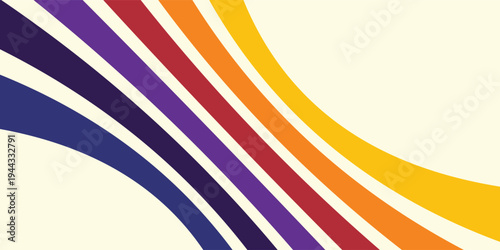 Abstract colorful 70s background vector. Vintage retro wallpaper with rainbow stripes and wavy lines.