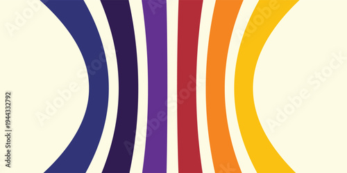 Abstract colorful 70s background vector. Vintage retro wallpaper with rainbow stripes and wavy lines.