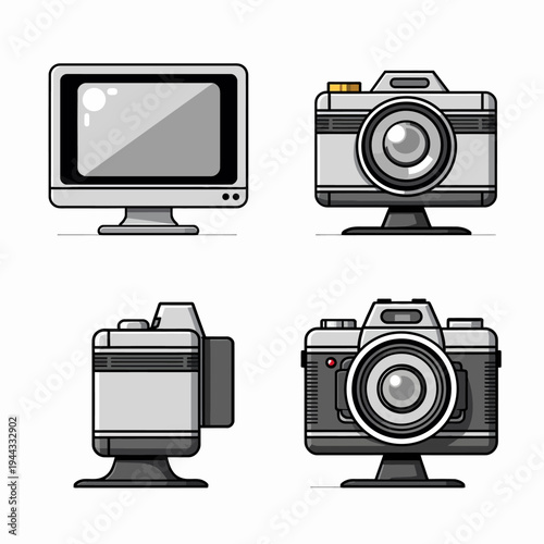 camera photography equipment digital camera icons isolated on white background designed for vector graphics, user interface elements, presentation visuals and m