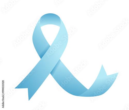Light blue prostate awareness ribbon with extended curved tail, vector isolated on transparent background