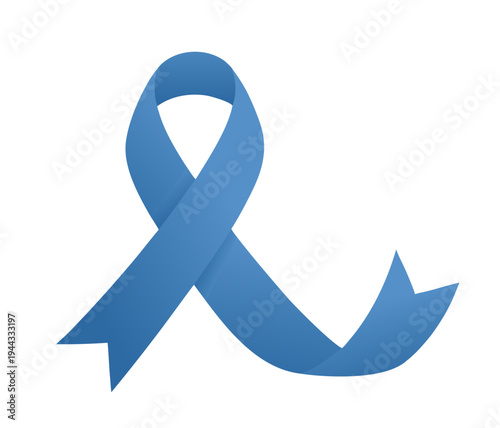 Blue awareness ribbon with extended curved tail for awareness campaigns and events, vector isolated on transparent background