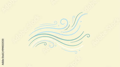 Abstract wind illustration with flowing lines and swirls on a light background.