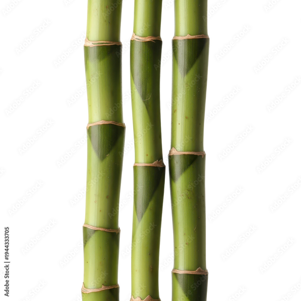 Fototapeta premium Three green bamboo stalks on transparent background