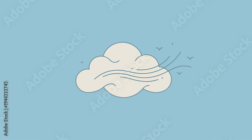 Cloud illustration on a blue background depicting wind and weather.