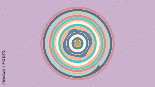 Colorful concentric circles pattern on a soft purple background.