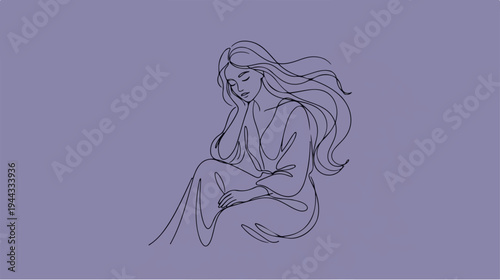 Contemplative Woman in Flowing Robes, Serene and Focused.
