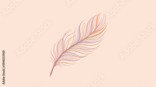 Delicate feather illustration on a soft, neutral background, minimalist design.