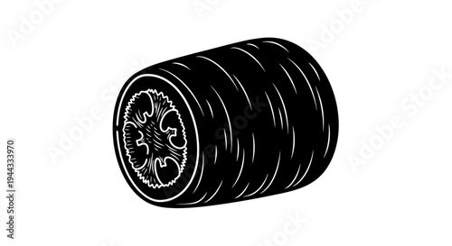 Black and White Woodcut Illustration of a Hay Bale