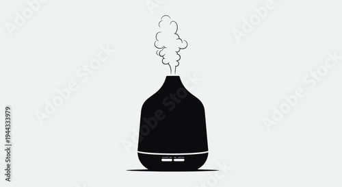 Black Aroma Diffuser with Steam Cloud Icon, Minimalist Vector Illustration