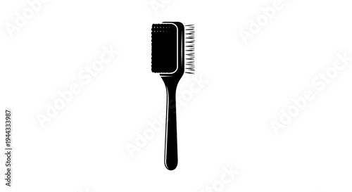 Black barbecue grill brush with metal bristles and handle, isolated on white background