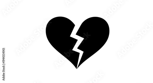Black Broken Heart Icon Symbolizing Sadness, Heartbreak, and Loss
