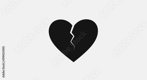 Black Broken Heart Icon Symbolizing Sadness, Heartbreak, and Relationship Problems