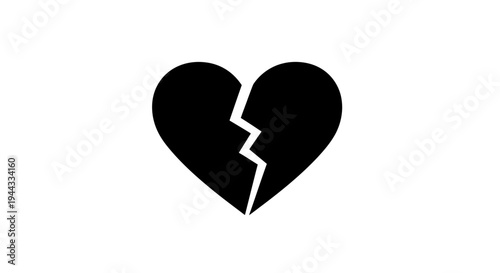 Black Broken Heart Icon Symbolizing Sadness, Heartbreak, and Loss