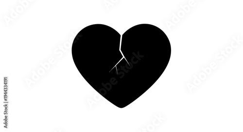 Black Broken Heart Icon Symbolizing Sadness, Pain, and Heartbreak