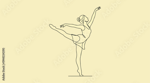 Elegant ballerina in graceful pose, minimalist line art illustration.