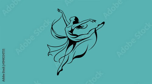 Elegant dancer silhouette in graceful pose against a teal background.