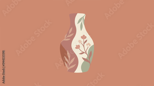 Elegant floral vase illustration on a soft peach background, minimalist design.