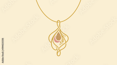 Elegant gold pendant necklace with gemstone design on display.