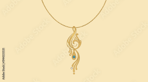 Elegant Gold Pendant Necklace with Green Gemstone and Delicate Design.