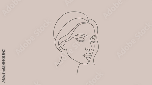 Elegant line art portrait of a woman with closed eyes.