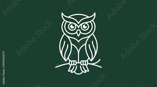 Elegant owl illustration on a dark green background, minimalist design.