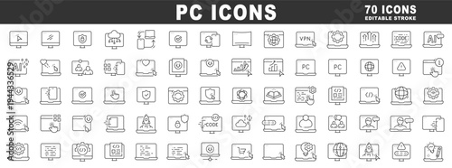 Clean outline PC icon set