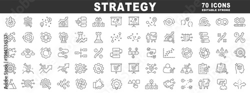 Photos Outline strategy icon set covering planning, roadmap