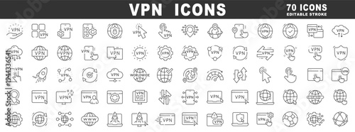 Clean outline VPN icon set