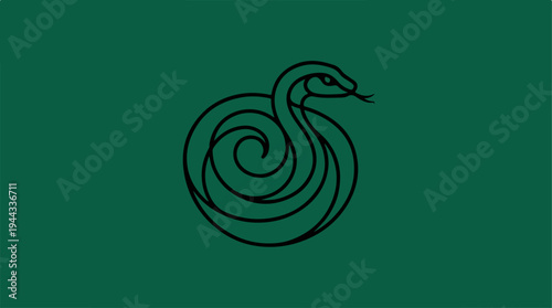 Elegant snake illustration on a green background, minimalist design.