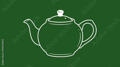 Elegant teapot illustration on a green background, perfect for tea lovers.