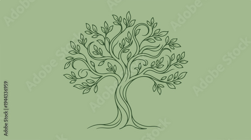 Elegant tree illustration with intricate details and leafy branches.