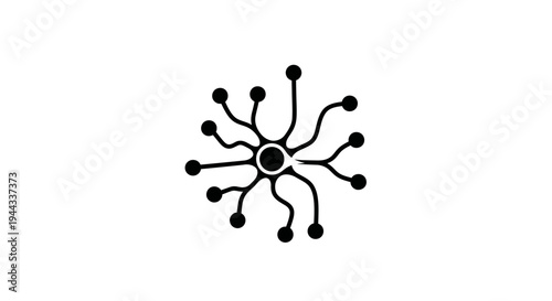Black and white network node icon.