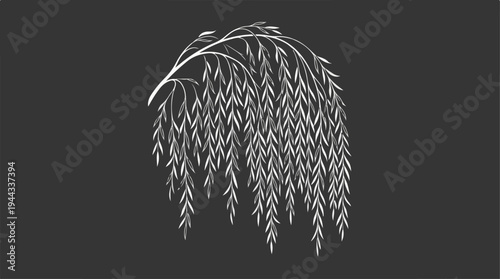 Elegant weeping willow tree illustration on a dark background, artistic design.