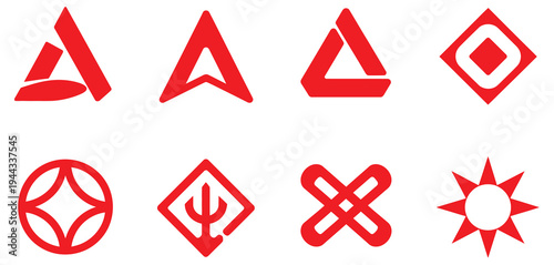 Geometric Logo Minimal Red Triangle Diamond Star Design