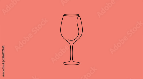 Elegant Wine Glass Silhouette on a Coral Background.