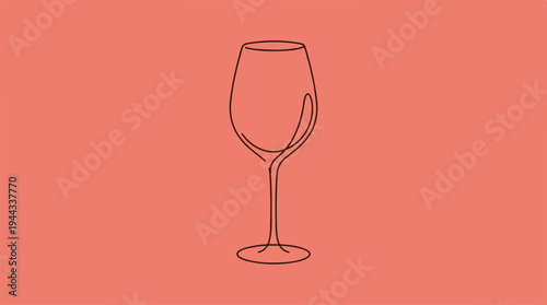 Elegant Wine Glass Silhouette on a Soft Coral Background.